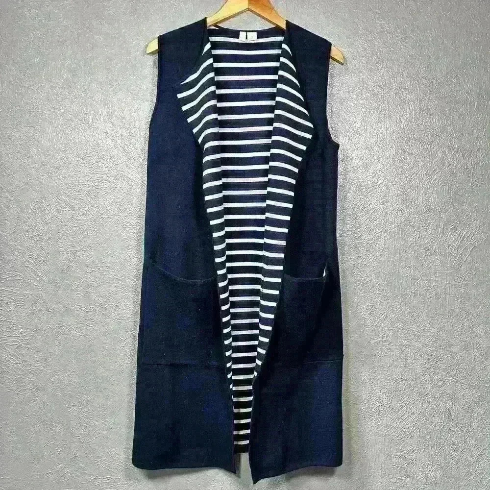 MOTH Extra Long Sleeveless Cardigan Cape Sweater Dark Blue Women One Size